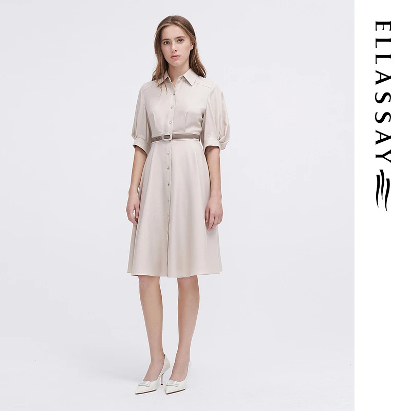 ELLASSAY歌力思夏季新款灯笼袖衬衫式连衣裙女EWE342Y00600