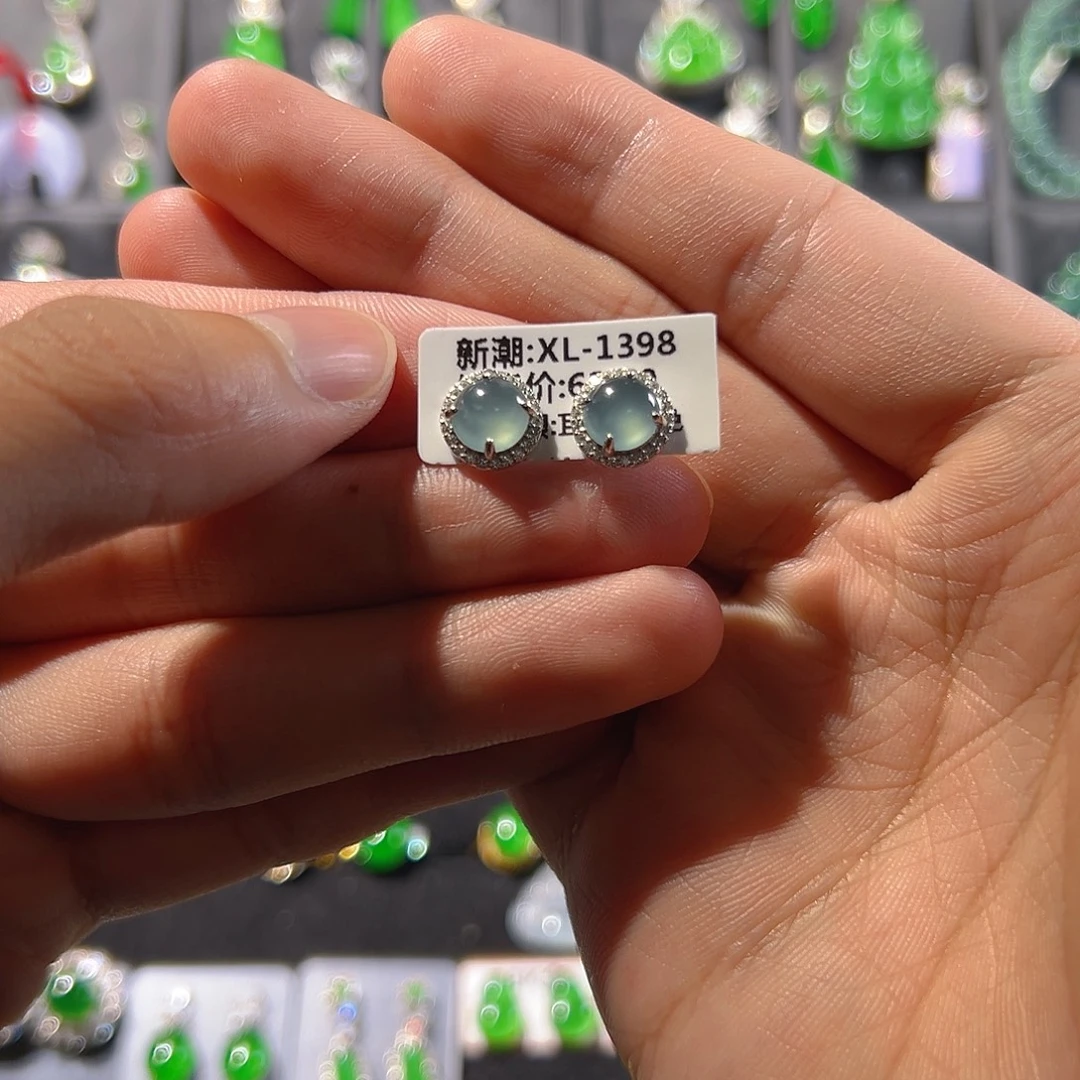 翡翠银S925镶嵌耳饰