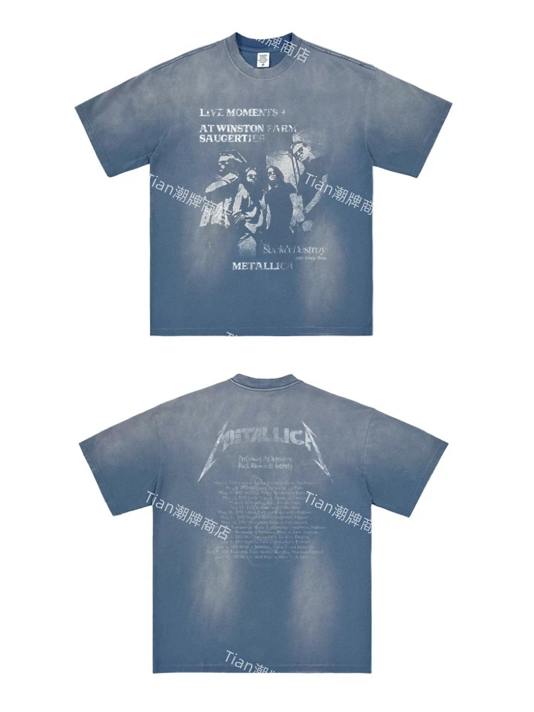 摇滚乐队印花 Metallica 复古喷染水洗做旧短袖T恤Vintage