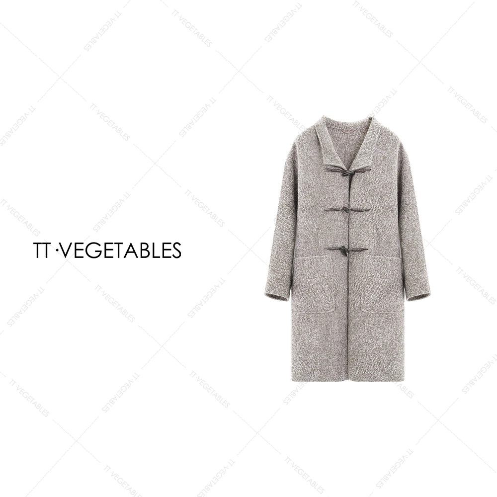 TT・VEGETABLES【序白】曼舞 羊驼毛牛角扣羊毛大衣赫本风外套521480