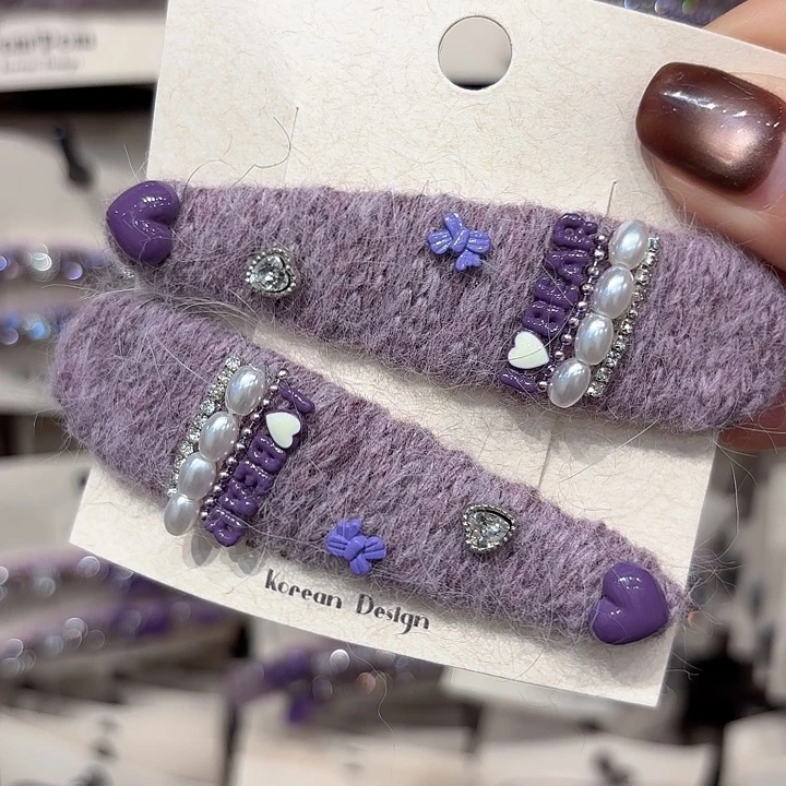 布艺铁合金紫色珍珠一对