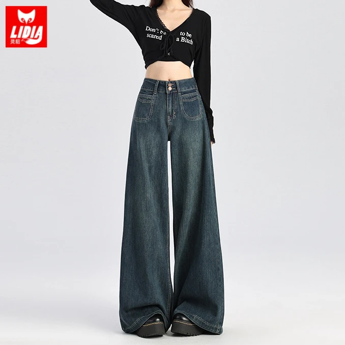 胖mm阔腿牛仔裤女早秋新款高腰宽松显瘦设计感直筒裤梨形身材裤子