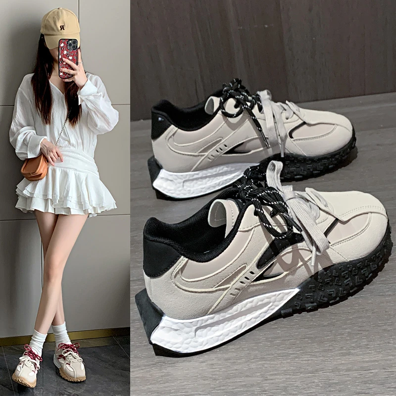 婧麒运动鞋子女款爆款2025新款阿甘女鞋春夏轻便厚底复古德跑步鞋