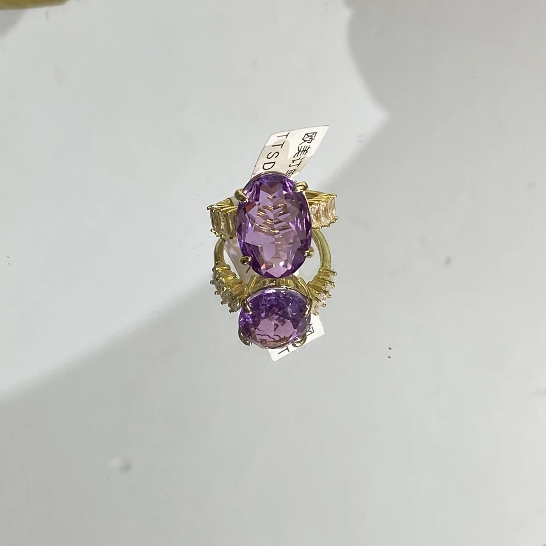 铜合金合成锆石戒指 TTSD 紫色椭圆轻奢梦幻百搭款戒指 9067