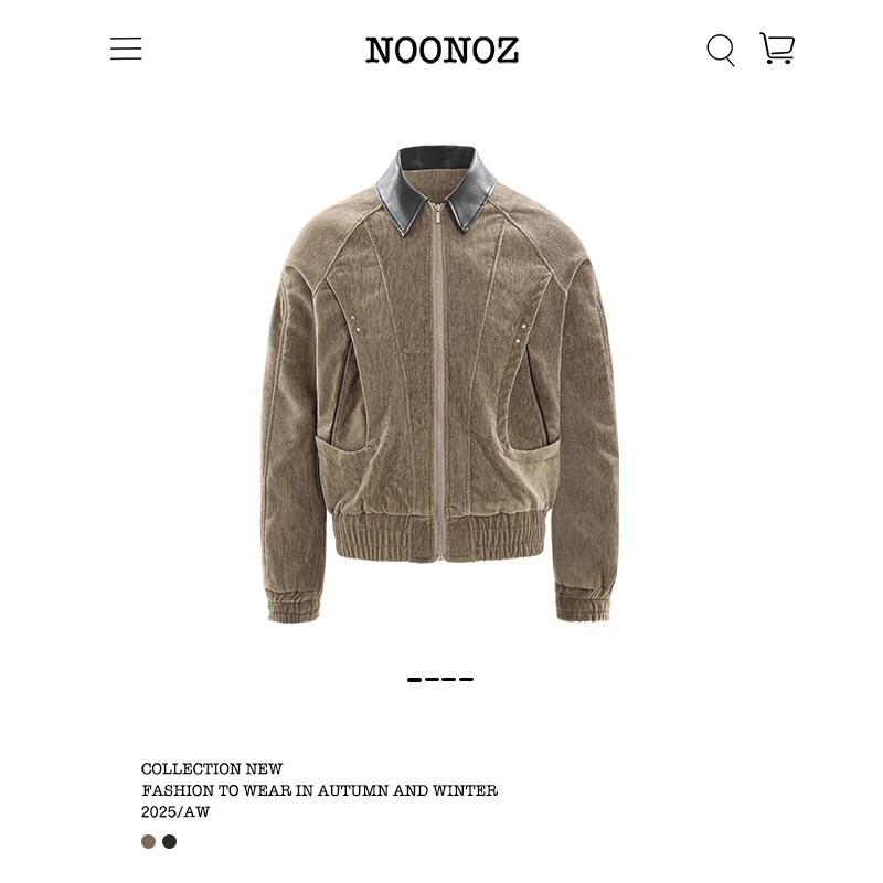 NOONOZ解构拼接PU皮领夹克男女秋冬潮牌显瘦街头vintage美式外套