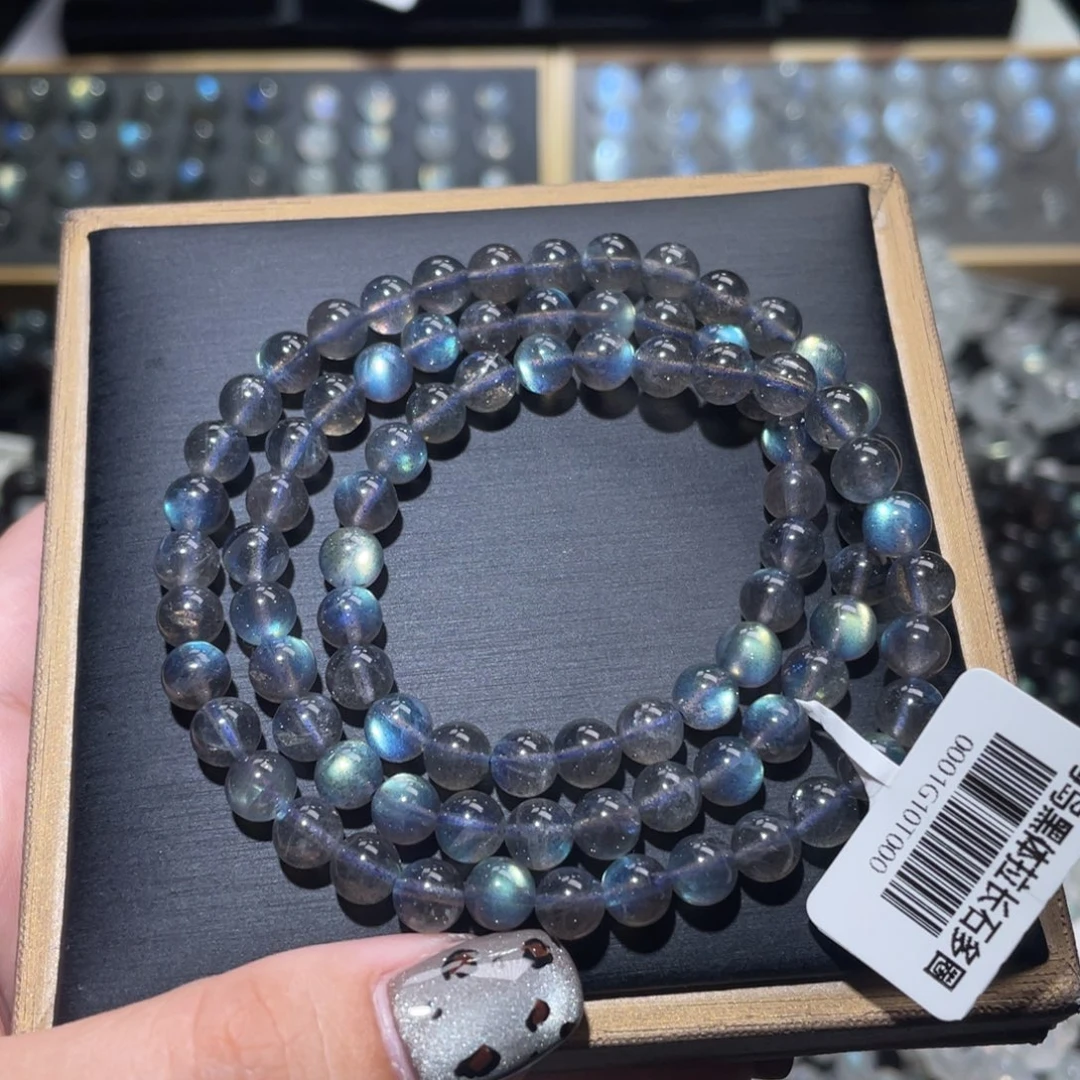 手链未镶嵌长石马岛黑体炫彩光灰月光手链多圈6mm+