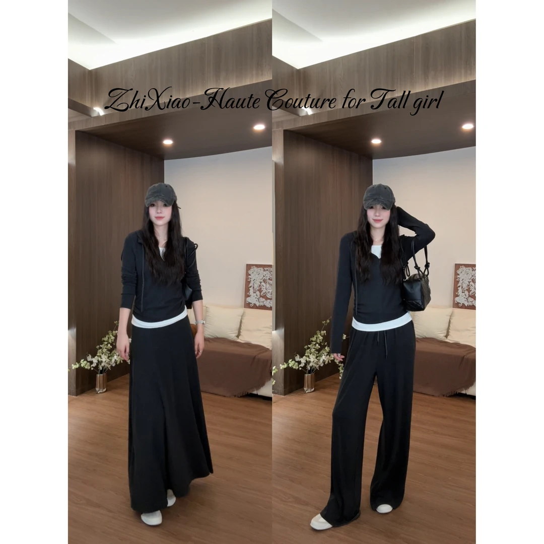 48h【 早八计划套装】加长秋季带帽上衣休闲裤长裙设计感套装25008