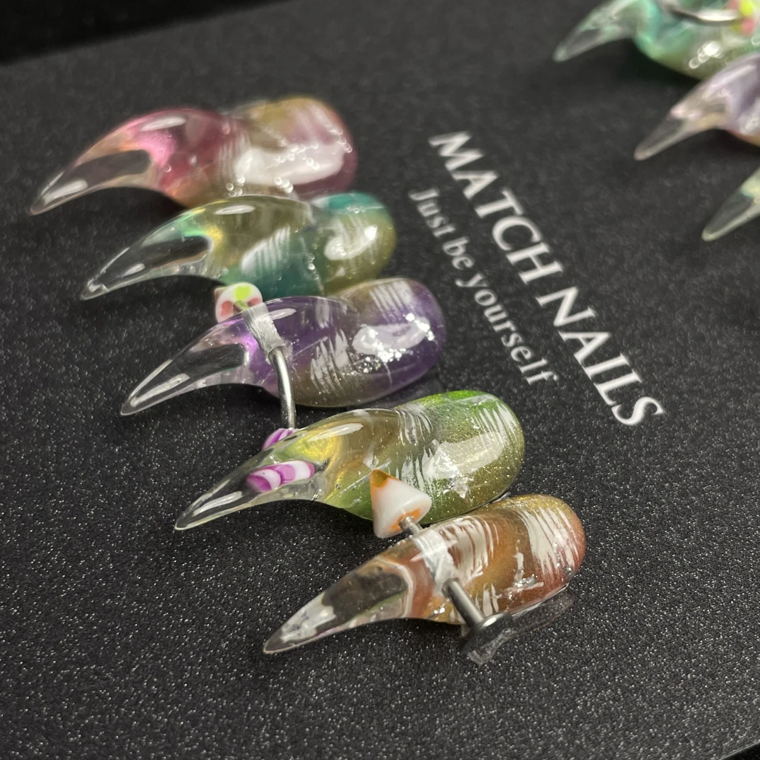 【霉果陷井】马卡龙猫眼甜酷风鹰爪多巴胺色系个性异形龙爪穿戴甲