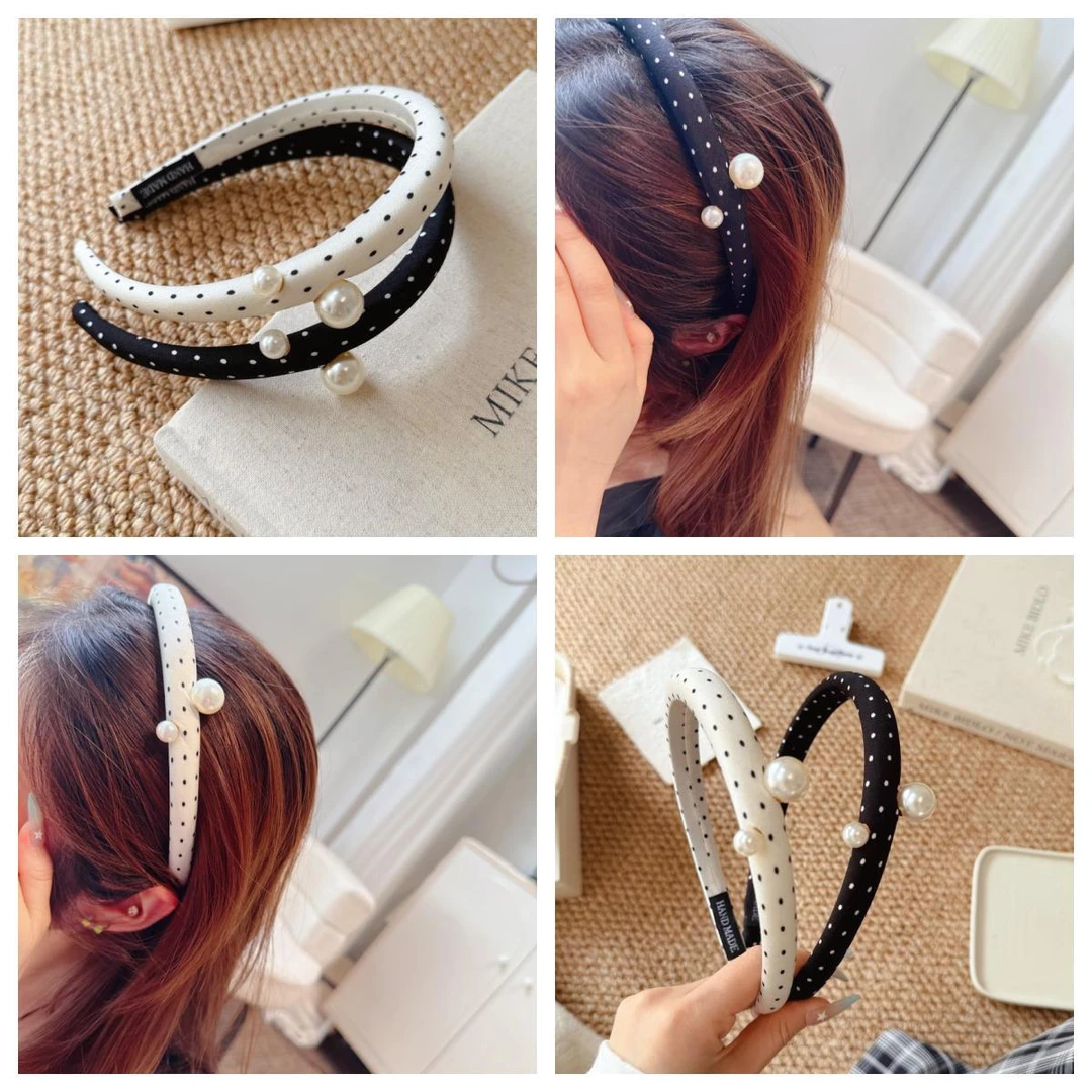 赫本风波点网红珍珠发箍高颅顶高级感复古ins洋气发箍夏天外戴