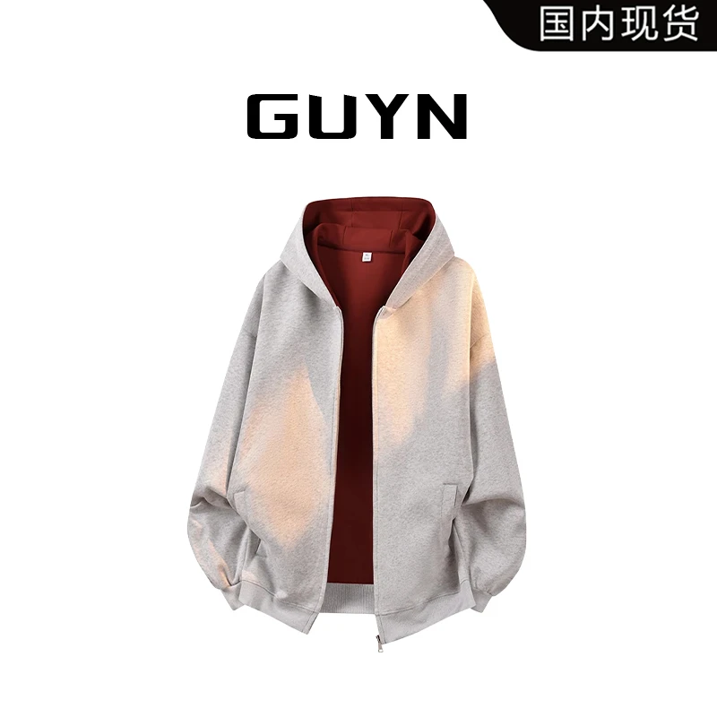 品牌现货GUYN春秋季休闲开衫卫衣男款美式连帽双面穿夹克外套男装