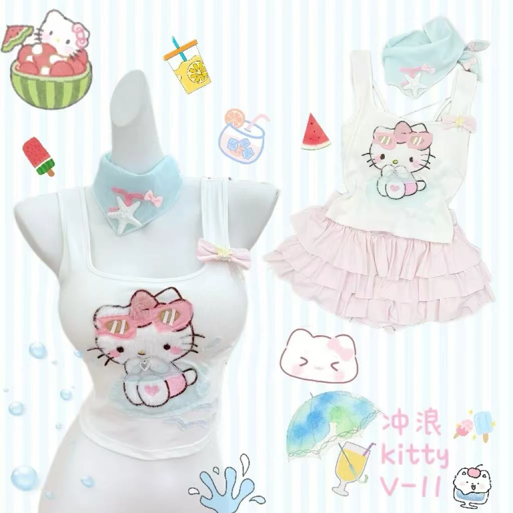 【元气喵】手作系列默认微瑕:冲浪kitty 吊带上衣（V11）