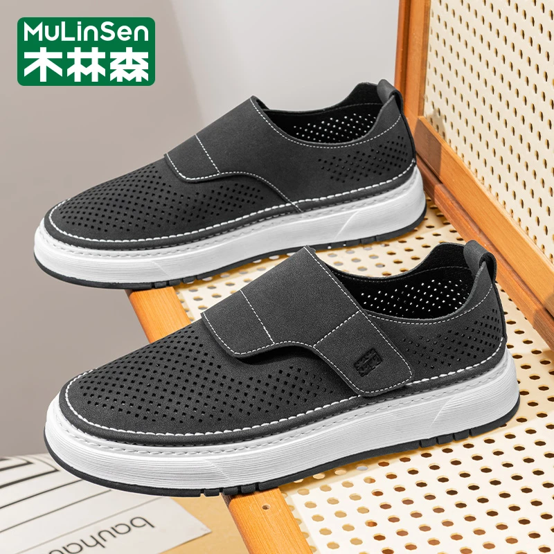 木林森爆款男鞋2025新款夏季冲孔透气休闲板鞋懒人开车复古运动鞋