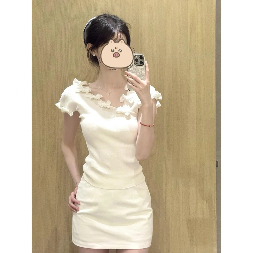 小众设计感立体蝴蝶结短袖t恤女夏季新款修身显瘦甜辣妹百搭上衣