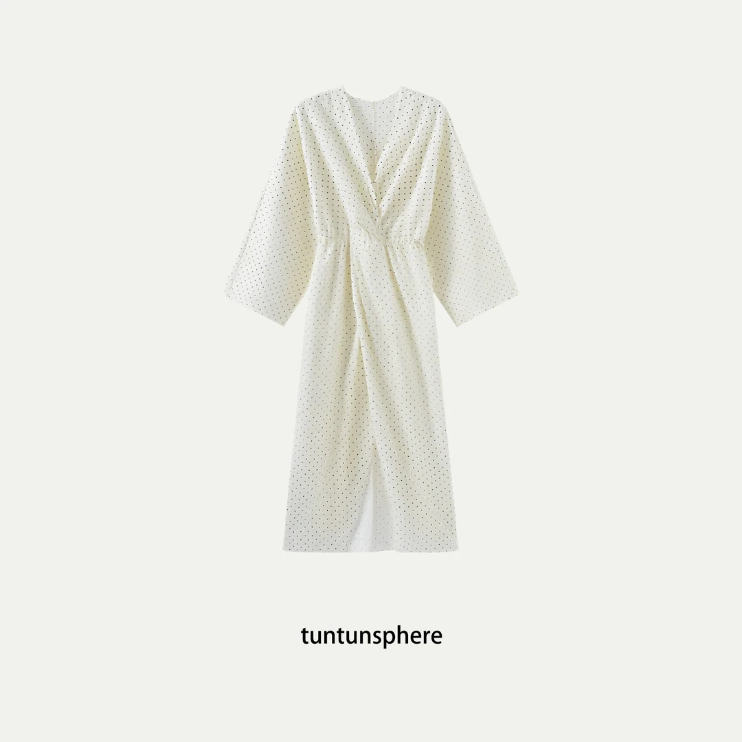 【年中坨粉福利】 高级感日系全棉弹力收腰波点连衣裙