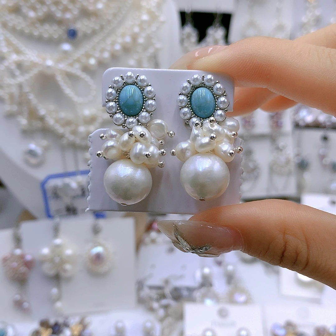 银S925镶嵌耳饰淡水珍珠