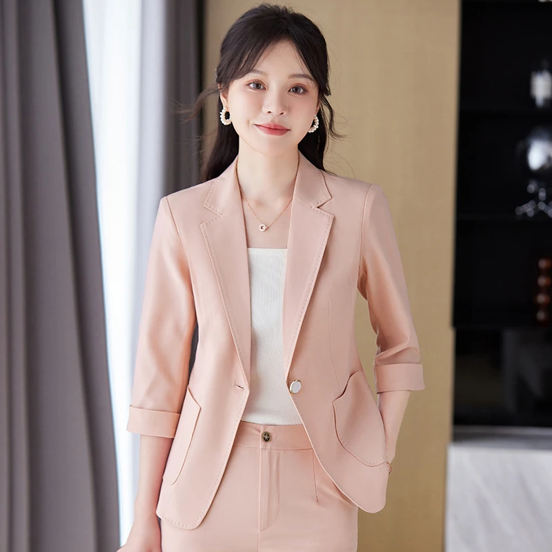 时尚韩版休闲初秋薄款七分袖短款小个子气质修身女神范西装外套