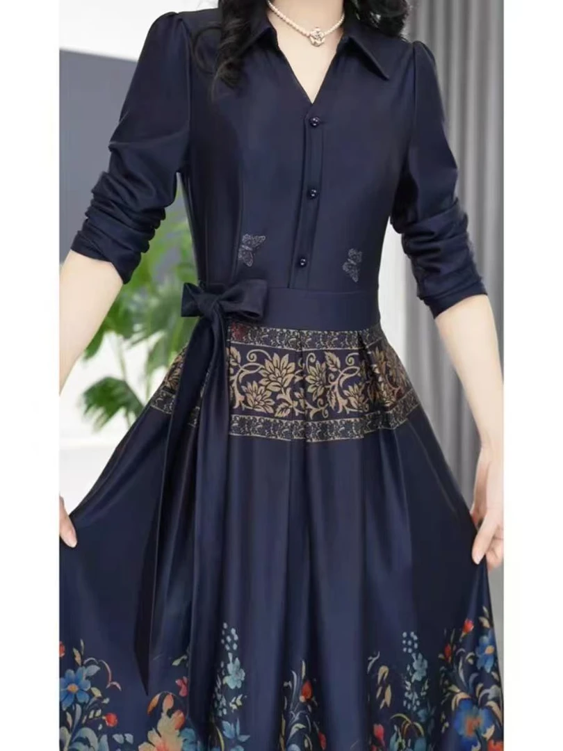 F978 新款国风气质连衣裙显瘦小个子时尚收腰中长款遮肚A字裙