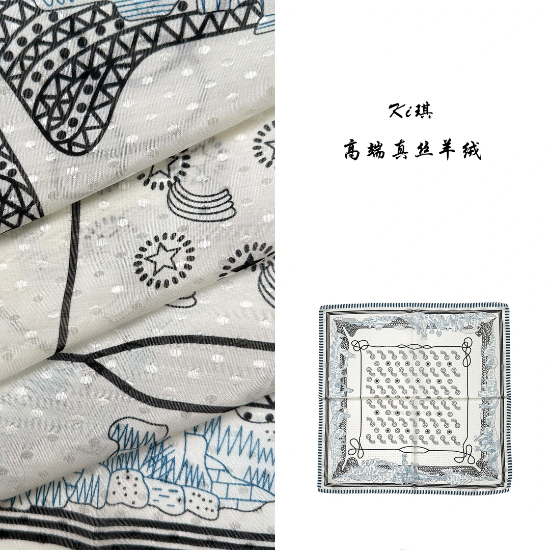 【星河峡谷】治愈系蓝白配色丨清爽30%桑蚕丝70%有机棉中方巾丝巾