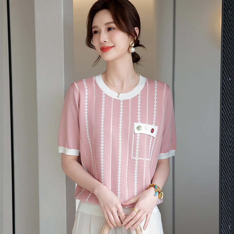 妈妈装夏款洋气短袖冰丝T恤50岁中老年女装夏装短袖上衣半袖小衫