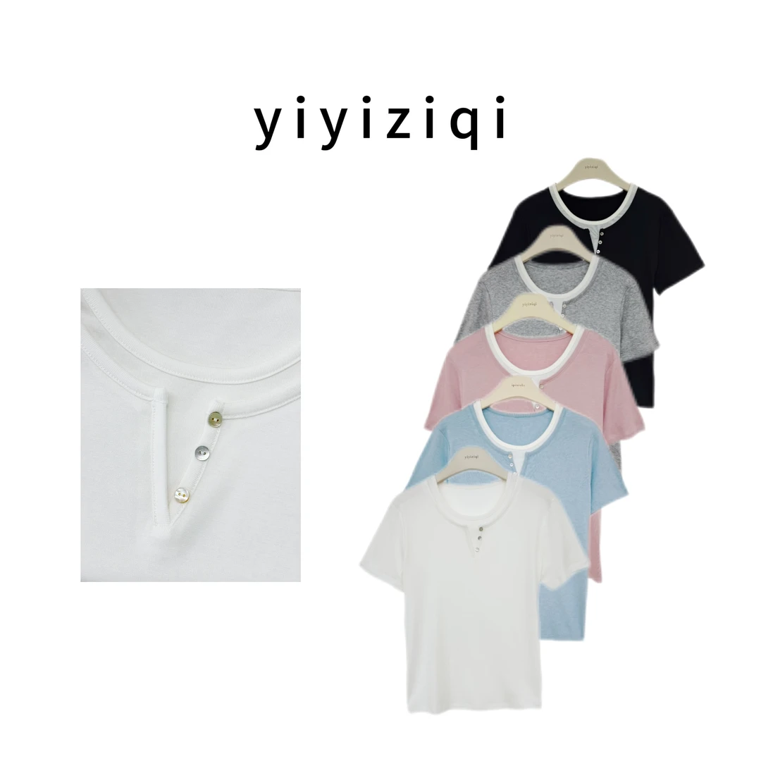 阿洁yiyiziqi【溪流】莱赛尔天丝百搭假俩件短袖T恤时尚T0389