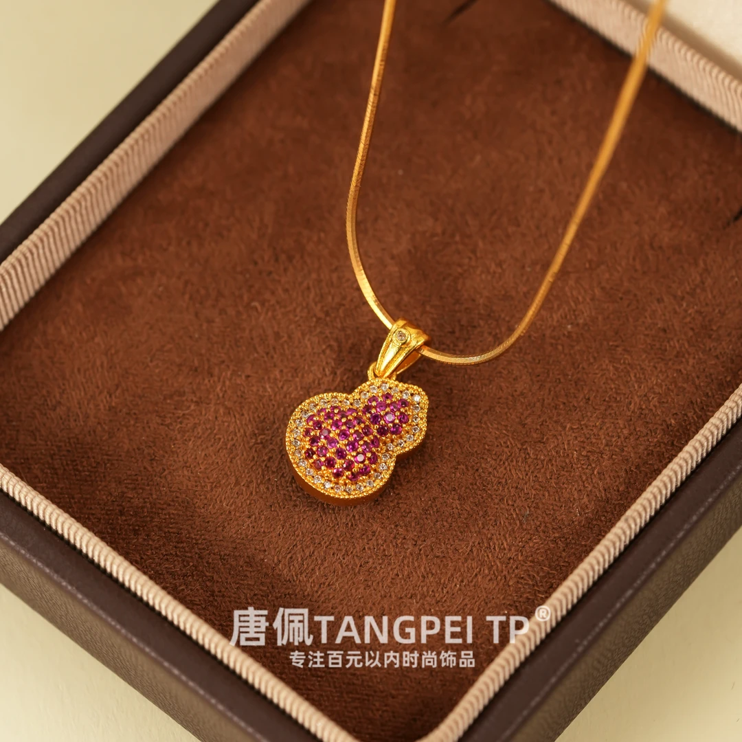 铜合金项链 设计感新中式菜花式花窗葫芦福禄项链气质时尚饰品