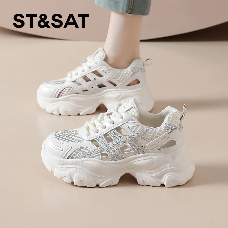 星期六厚底老爹凉鞋女2025新款夏透气网鞋镂空运动女鞋休闲小白鞋