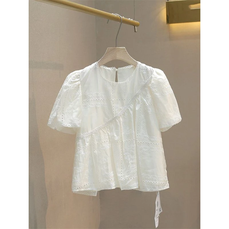 一眼就爱上了!法式圆领泡泡袖衬衫2025夏季时尚百搭气质减龄小衫
