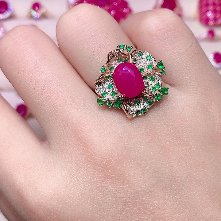 戒指银S925镶嵌红宝石