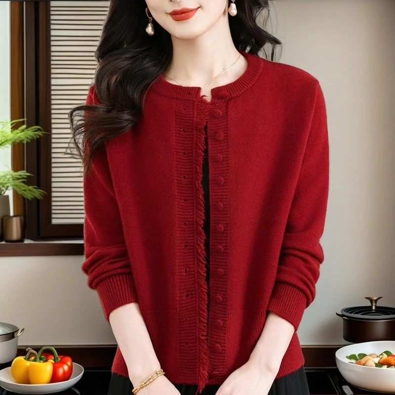 纯100羊绒衫开衫女针织衫毛衣2025春秋新款百搭女士妈妈爆款外套