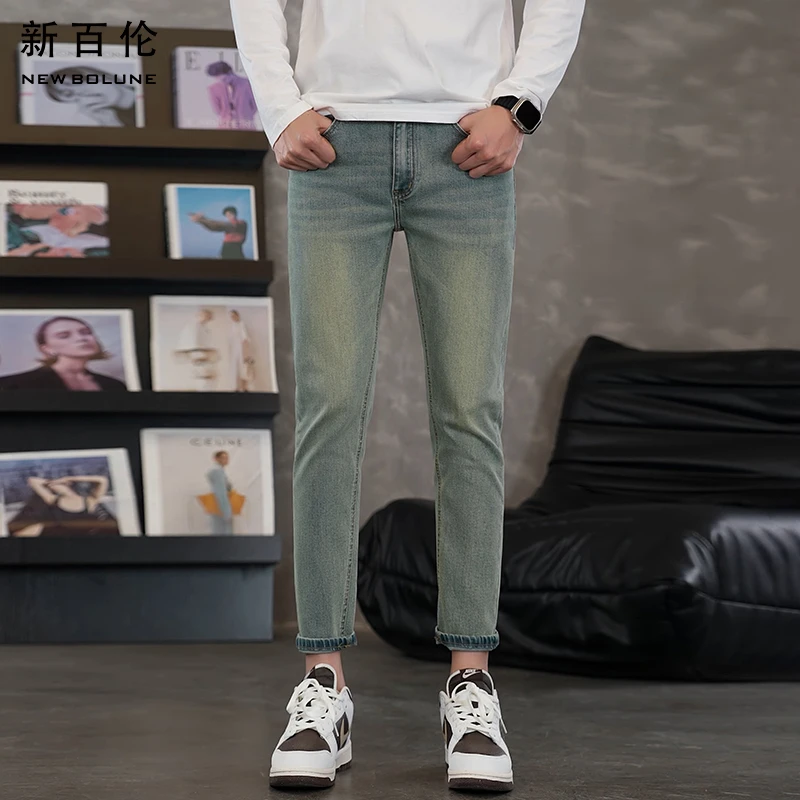 新百伦春夏九分牛仔裤男浅复古2025新款轻奢修身百搭直筒男款长裤