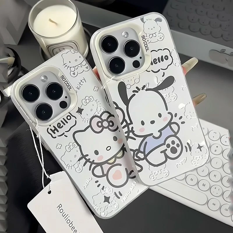 情侣12硬iPhone15彩银苹果14pm手机壳16适用17promax凯蒂猫帕恰狗