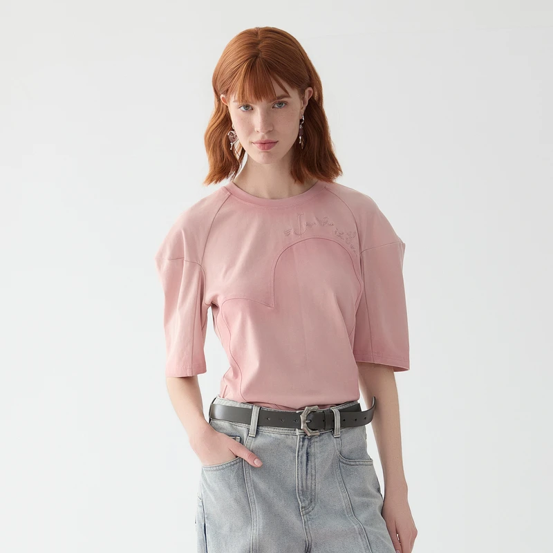 谜底修身T恤短袖女2025春季新品温柔浪漫泡泡袖百搭上衣251MT0072