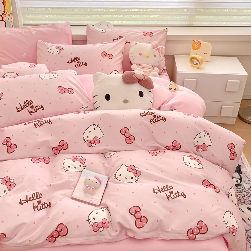 纯棉被套kt猫单人学生150*200双人1.8米2米被罩粉色可爱女孩
