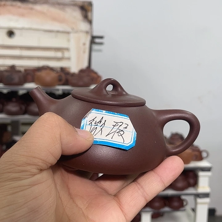 紫砂茶壶60目紫泥平盖石瓢220cc