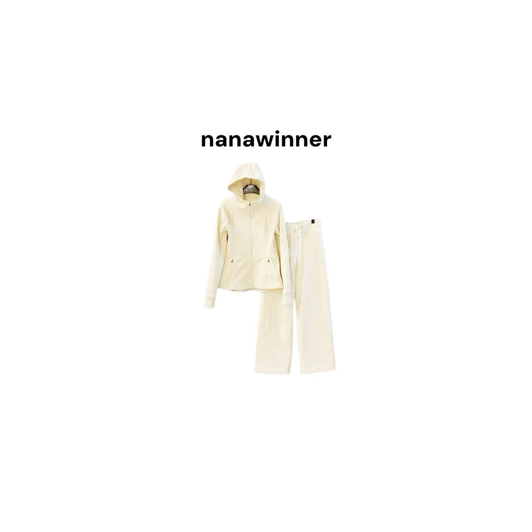 nanawinner【银狐绒套装】加绒加厚款连帽休闲运动阔腿裤两件套新