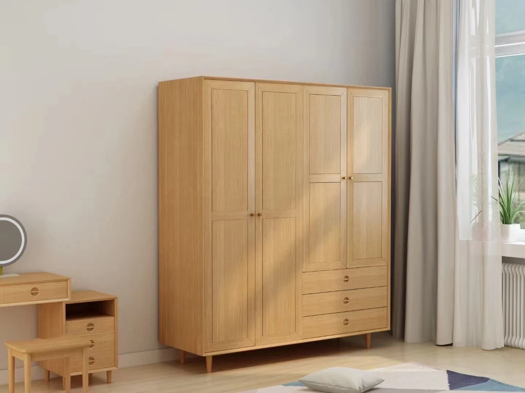 欧洲进口定制榉木实木衣柜四门柜子储物柜实木衣柜家用收纳柜北欧