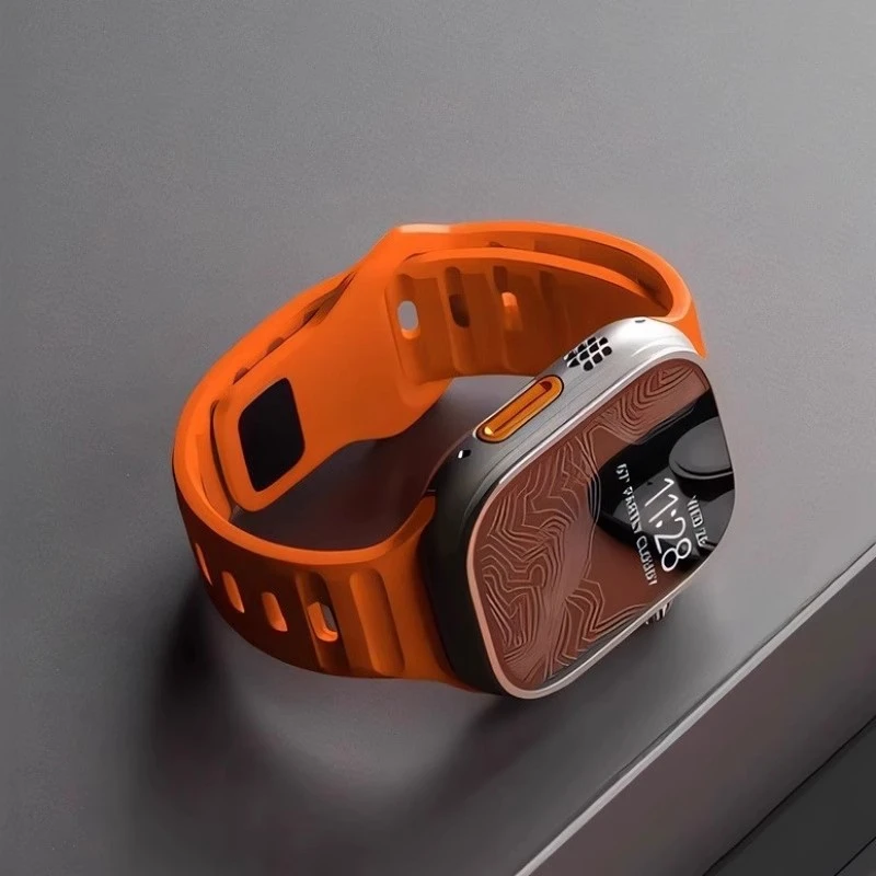 适用苹果手表带iwatch ultra2透气液态硅胶s11/10/9/8运动腕带男