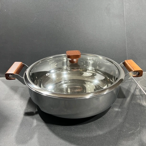 迪尼兰18/10不锈钢32CM加高清汤火锅家用火锅双耳汤锅不粘锅电磁