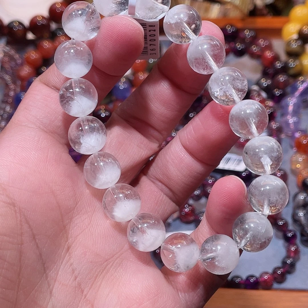 水晶手串未镶嵌白幽灵金字塔水晶10+