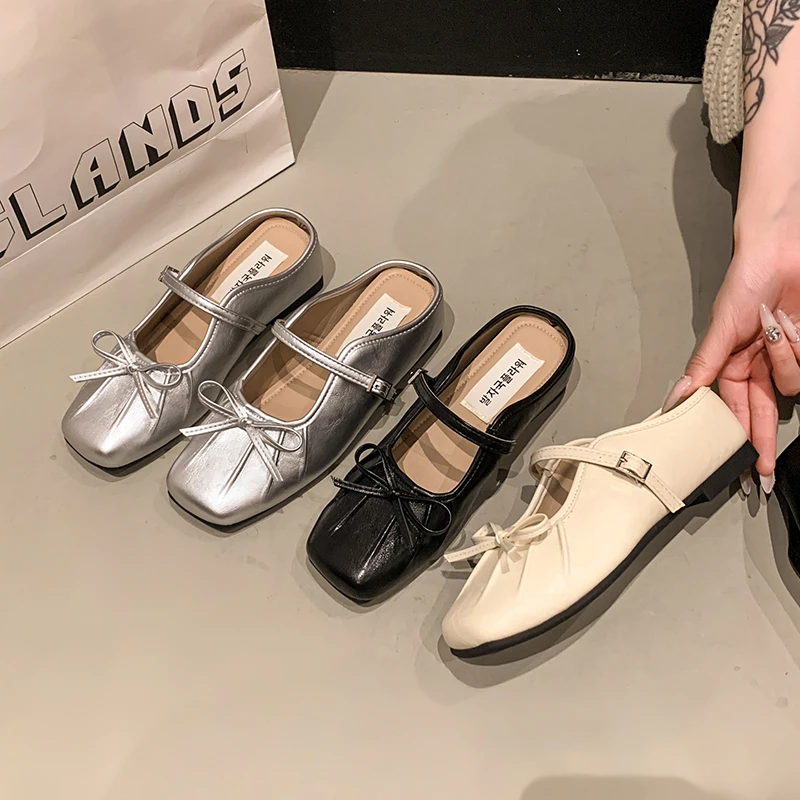 内增高银色包头半拖鞋女外穿2025新款夏出游百搭仙女风玛丽珍单鞋