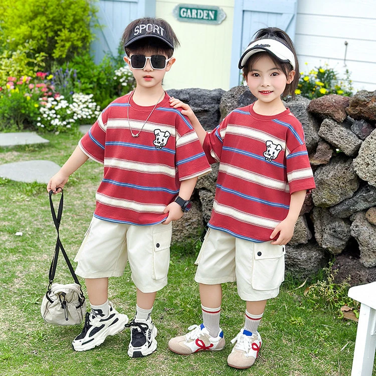 男童夏装短袖兔子套装儿童帅气条纹休闲两件套宝宝六一儿童节服装