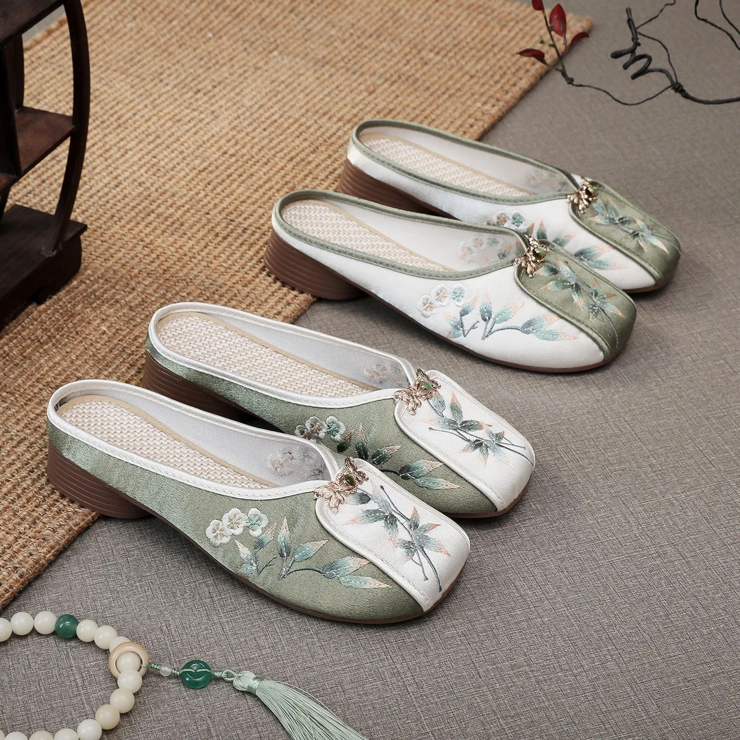 妙竹拖2025新款绣花拖鞋居家平底布鞋女国潮民族风绣花拖鞋