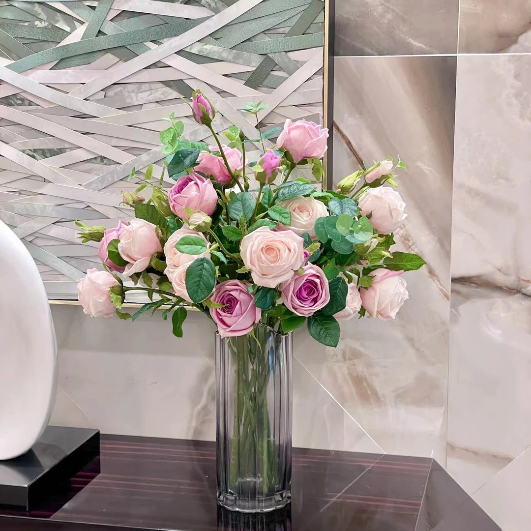 芬兰餐桌花仿真花手感保湿玫瑰花轻奢家居花艺摆件轻奢