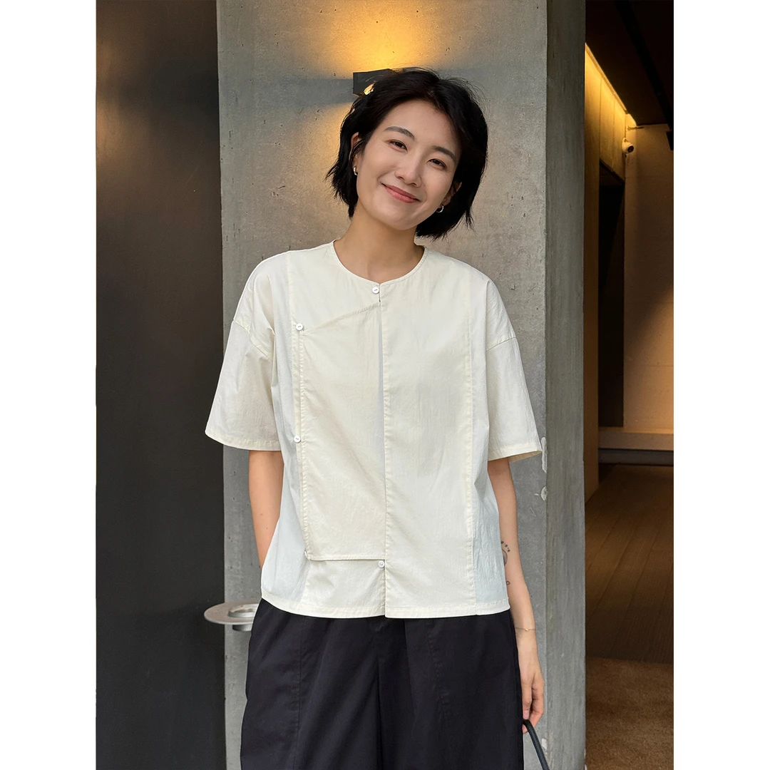 LANGQING 新中式国风夏季薄款设计感休闲简约舒适上衣45044#