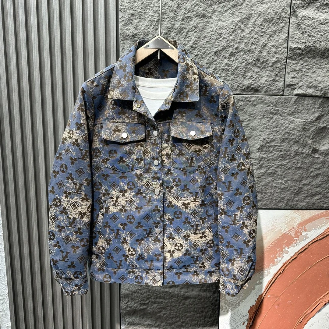 灏吉弧潮牌花色夹克衫男秋季新款轻奢时尚翻领百搭外套男装上衣潮