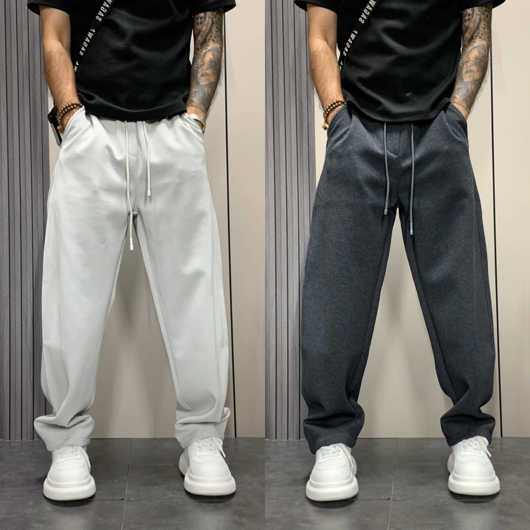 2025秋季新款休闲弯刀裤男士拼接潮牌运动卫裤韩版潮宽松直筒裤子