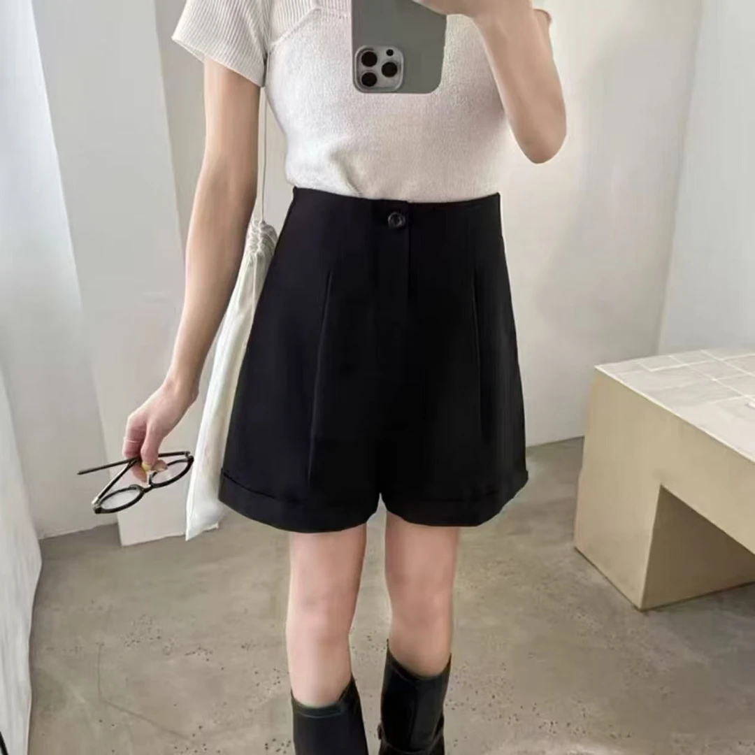 薇莎1933【显腿长】高腰卷边显瘦薄款西料短裤百搭