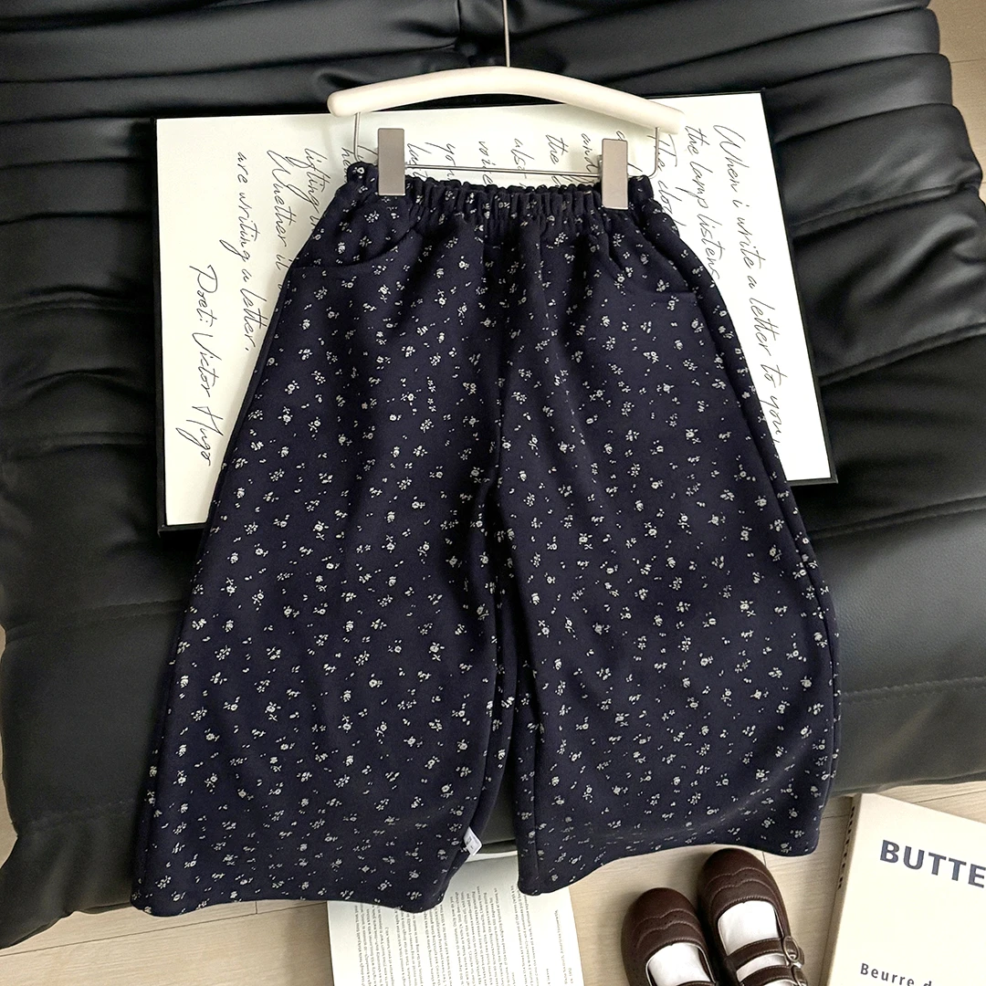 女童阔腿裤2025新款韩版碎花百搭休闲森系宽松中大童阔腿裤