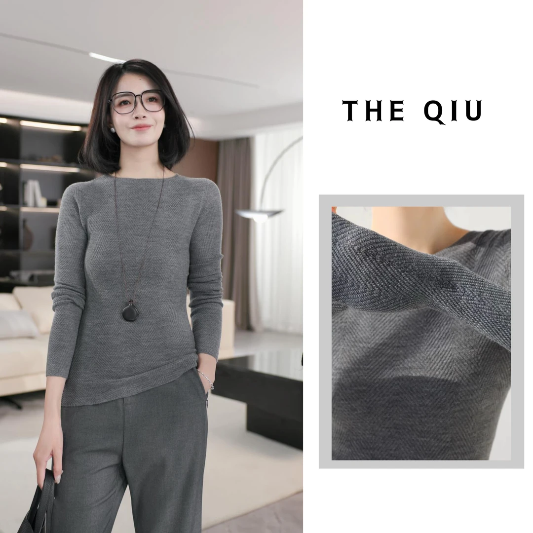 THE QIU【鱼骨纹】 25春100羊毛扬子纱小船领打底衫