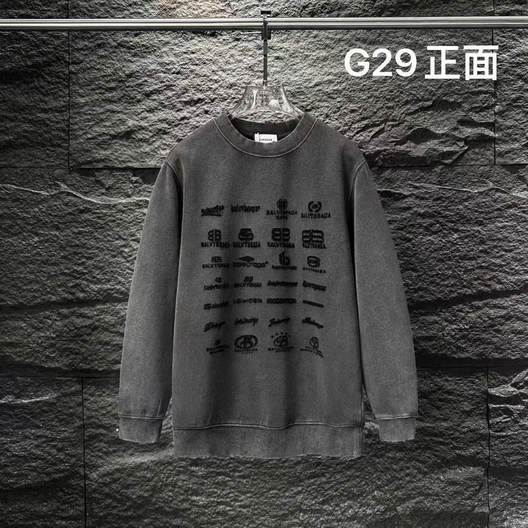 HI-G29-男士秋季美式复古做旧水洗满印字母老花潮牌休闲宽松卫衣